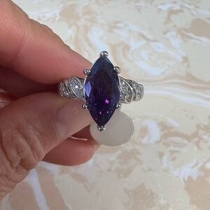 Sterling Silver Marquise Amethyst Statement Ring - Purple